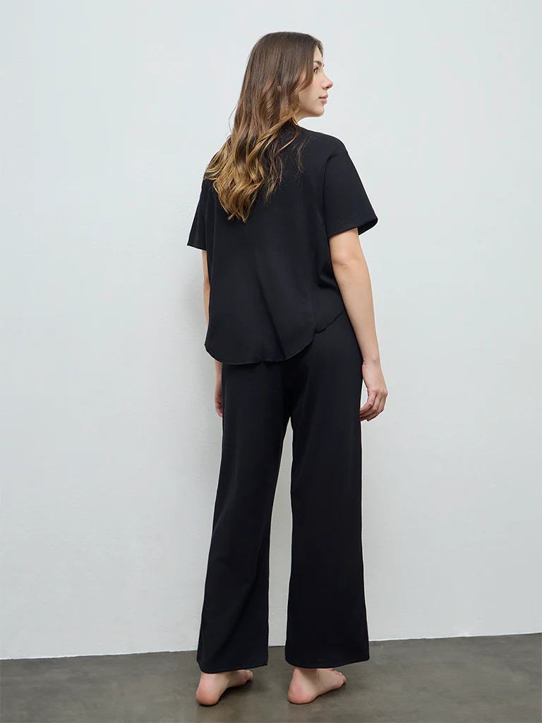 Wunderlove Black Waffle-Textured High-Rise Pants - Image 4