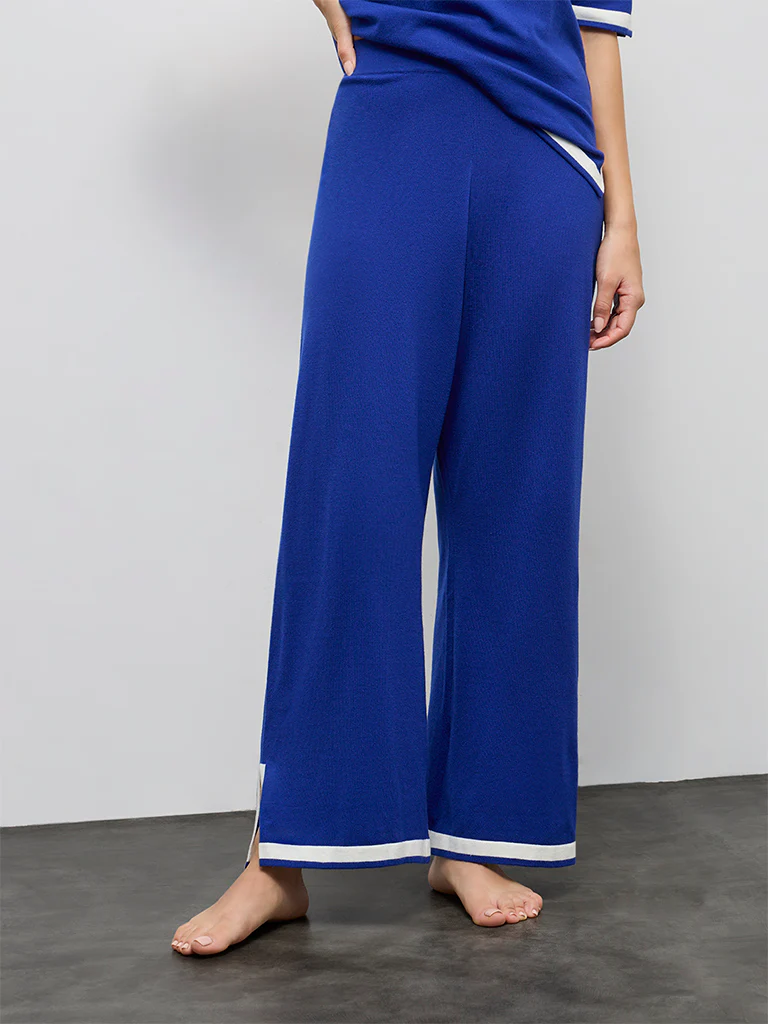 Wunderlove Blue Contrast-Detail High-Rise Pants - Image 2