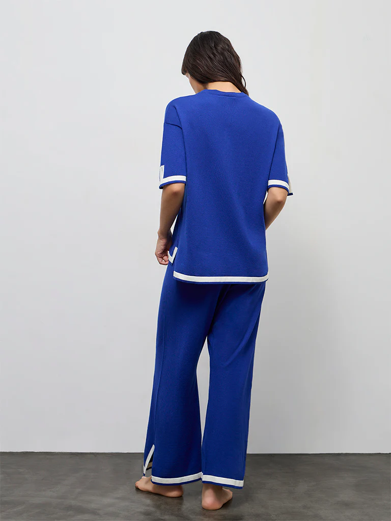 Wunderlove Blue Contrast-Detail High-Rise Pants - Image 4