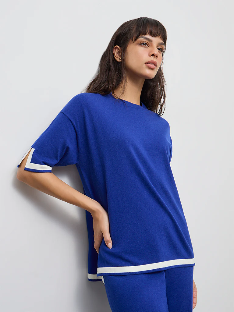 Wunderlove Blue Contrast-Detail Top - Image 2