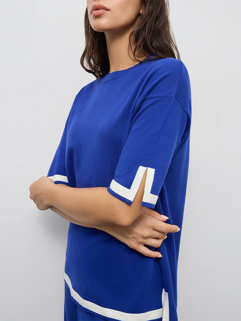 Wunderlove Blue Contrast-Detail Top - Image 3