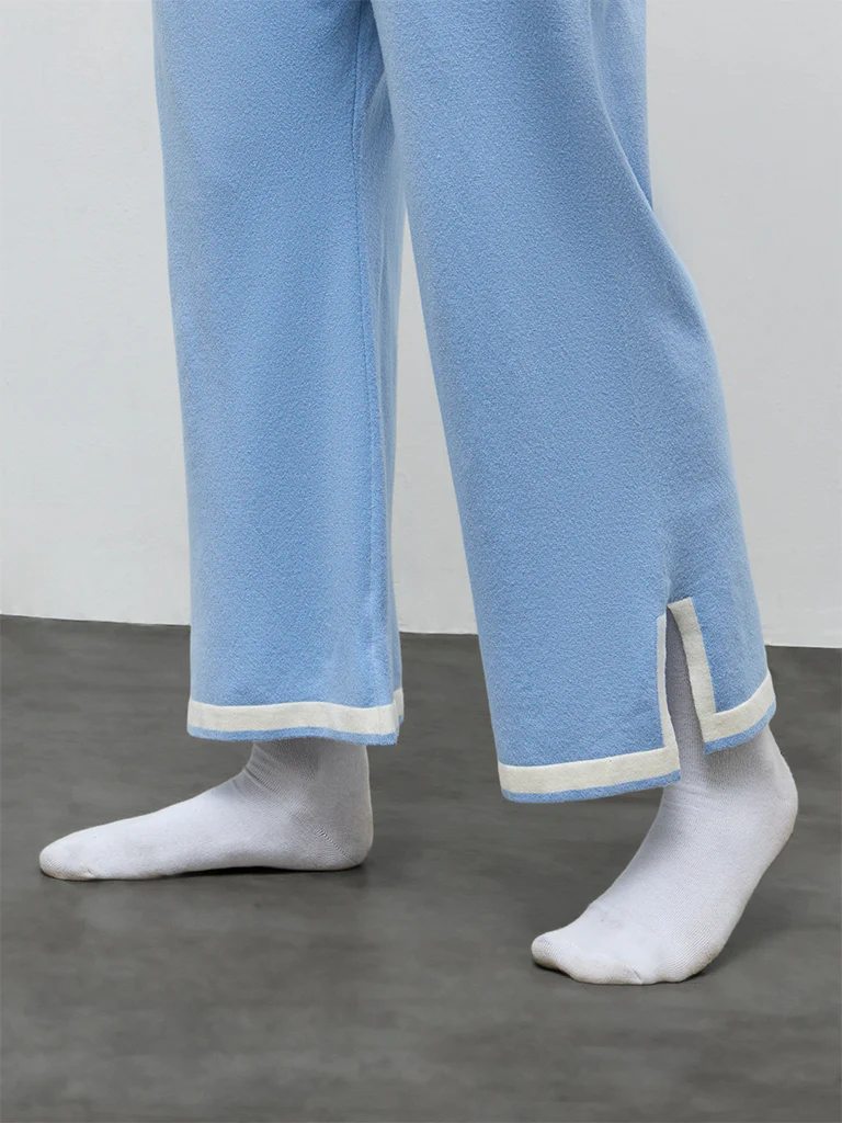 Wunderlove Blue Contrast Detailed High-Rise Pants - Image 3