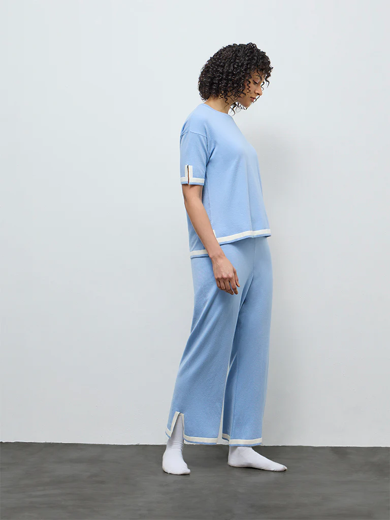 Wunderlove Blue Contrast Detailed Top - Image 2