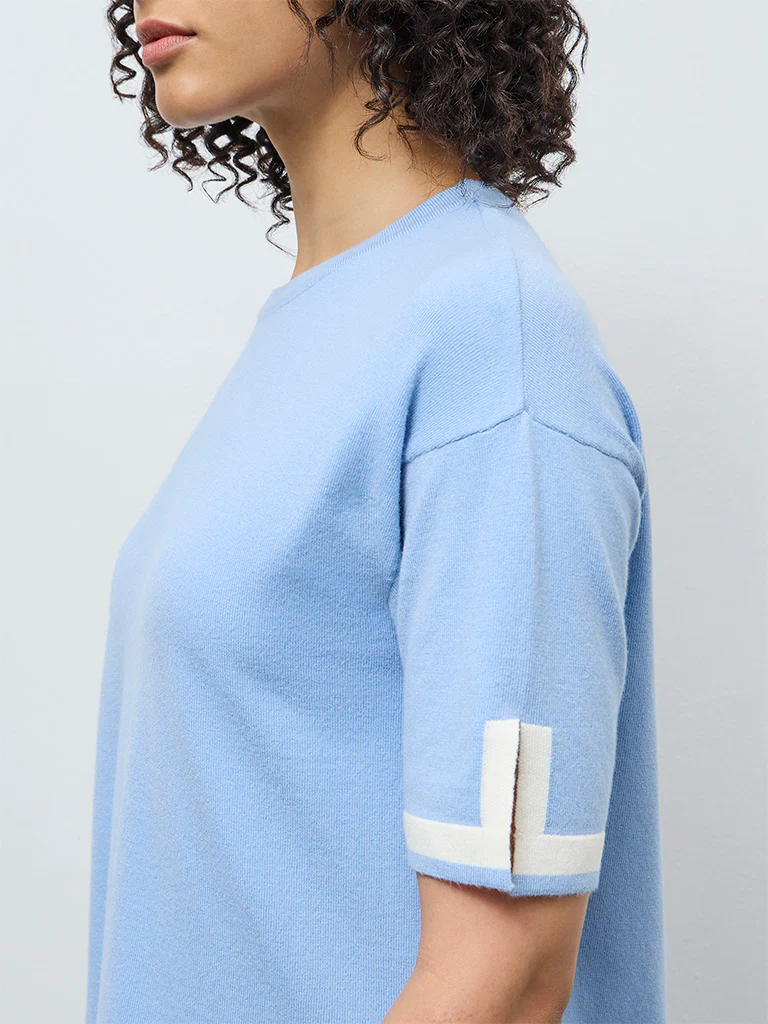 Wunderlove Blue Contrast Detailed Top - Image 3