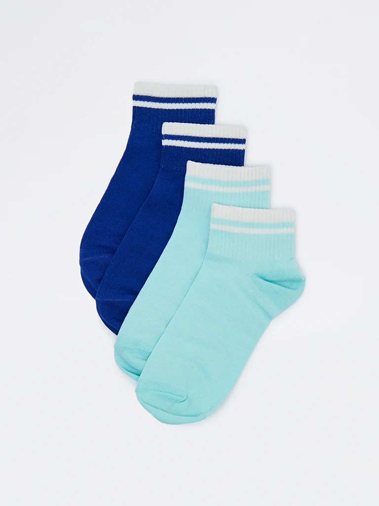 Wunderlove Blue Cotton-Blend Ankle-Length Socks - Pack of 2 - Image 2