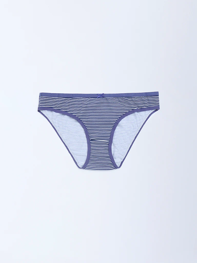 Wunderlove Blue Cotton-Blend Bikini Briefs - Pack of 3 - Image 7