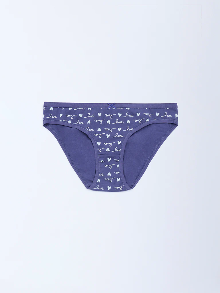 Wunderlove Blue Cotton-Blend Bikini Briefs - Pack of 3 - Image 8