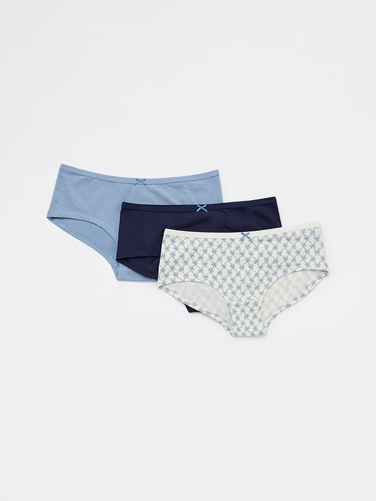 Wunderlove Blue Cotton-Blend Low-Rise Briefs - Pack of 3 - Image 2