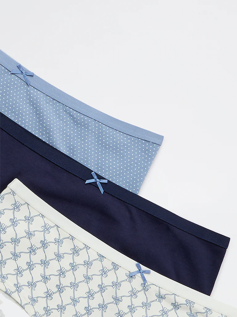 Wunderlove Blue Cotton-Blend Low-Rise Briefs - Pack of 3 - Image 6