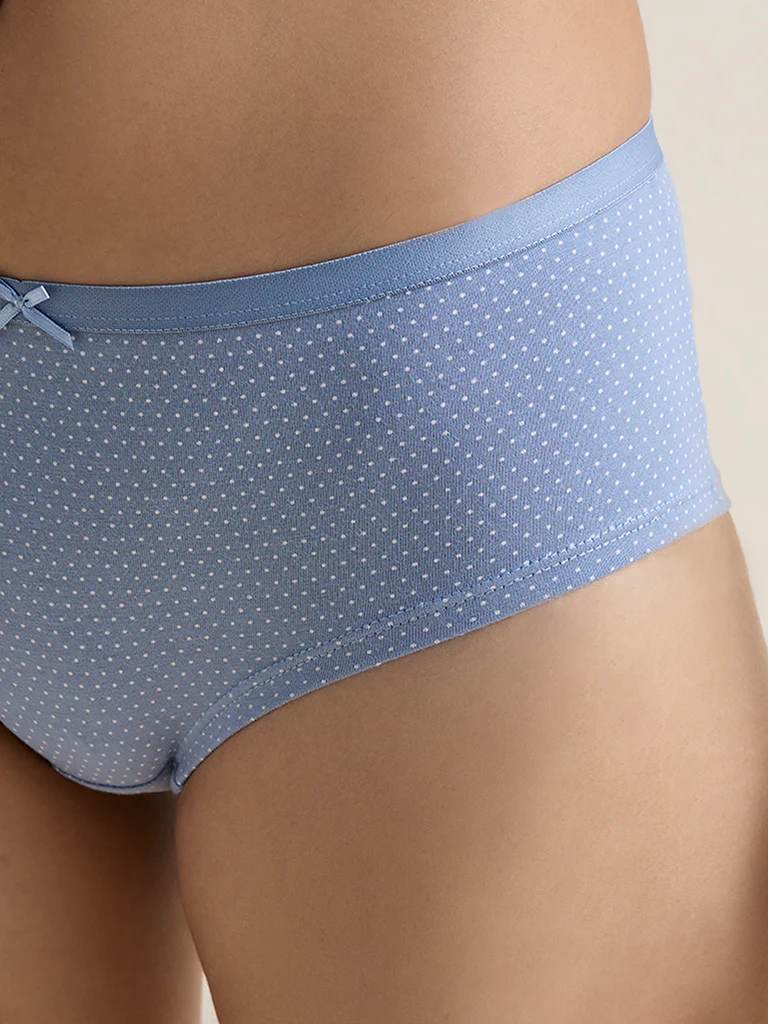 Wunderlove Blue Cotton-Blend Low-Rise Briefs - Pack of 3 - Image 3