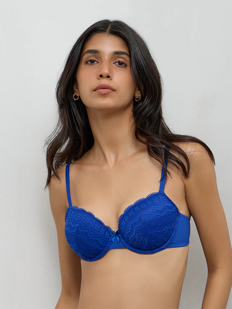 Wunderlove Blue Lace Design Under-Wired Bra - Image 2