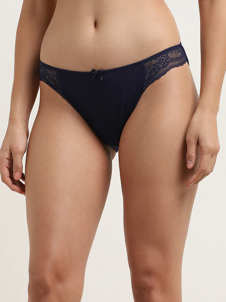 Wunderlove Blue Lace Hi-Leg Briefs - Image 4