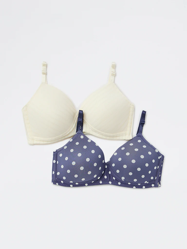 Wunderlove Blue Self-Striped Underwired Bra - Pack of 2 - Image 2