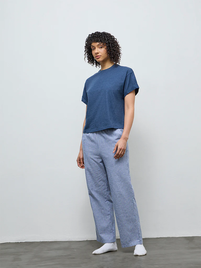Wunderlove Blue Solid Cotton-Blend Top - Image 2