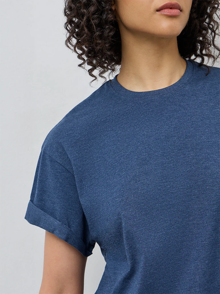 Wunderlove Blue Solid Cotton-Blend Top - Image 3