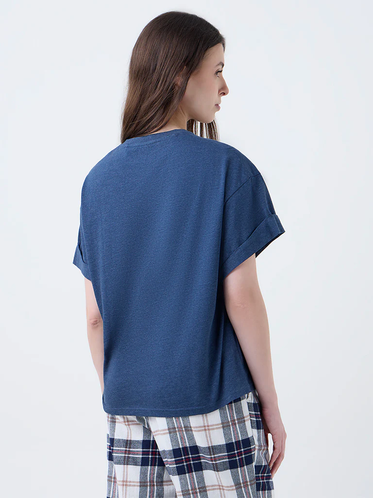 Wunderlove Blue Solid Crewneck T-Shirt - Image 4