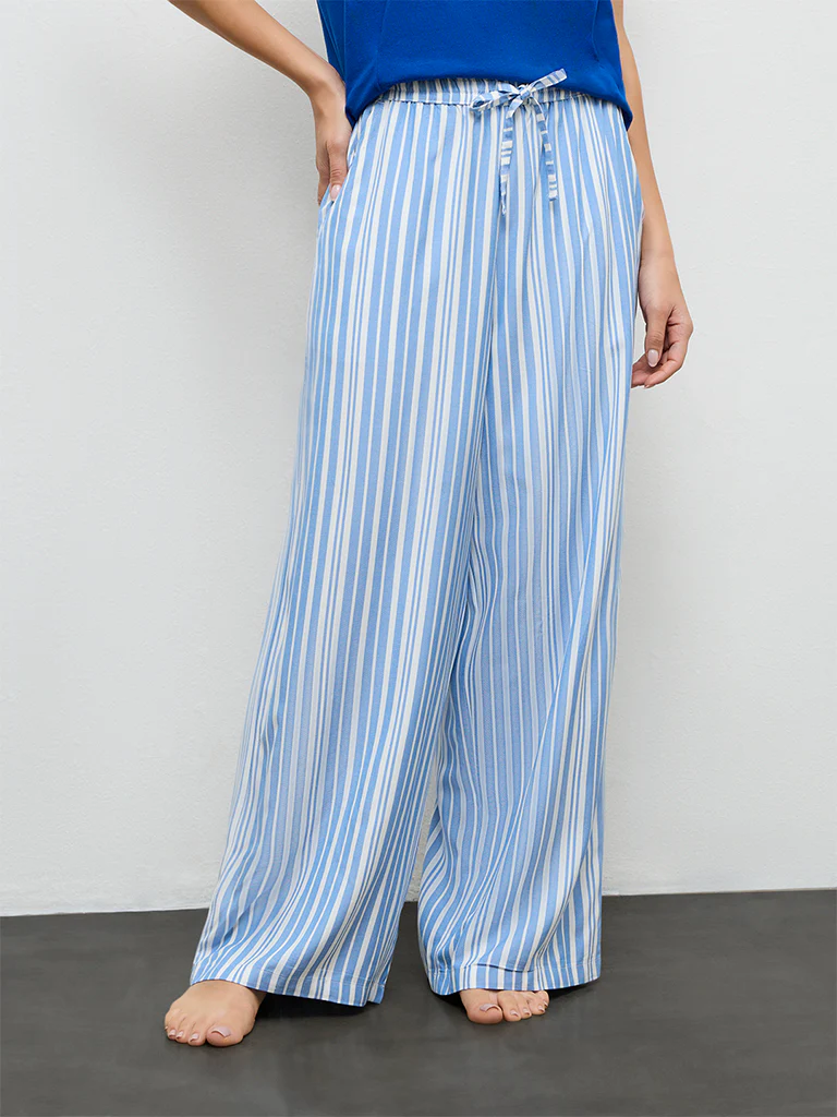Wunderlove Blue Striped High-Rise Pyjamas - Image 2