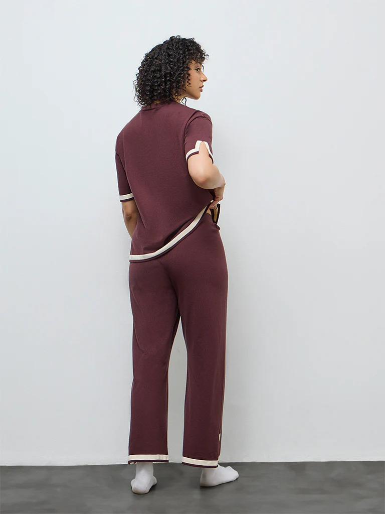 Wunderlove Brown Contrast Detailed High-Rise Pants - Image 4