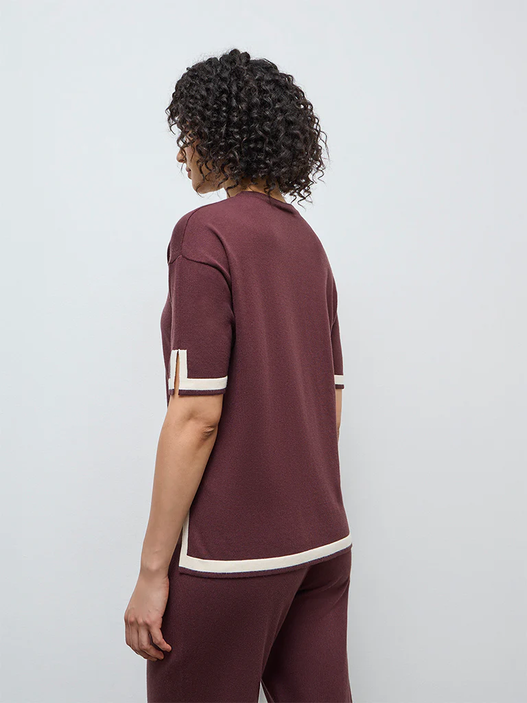 Wunderlove Brown Contrast Detailed Top - Image 4