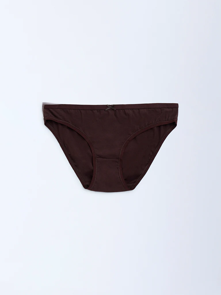 Wunderlove Brown Cotton-Blend Bikini Briefs β Pack of 3 - Image 4