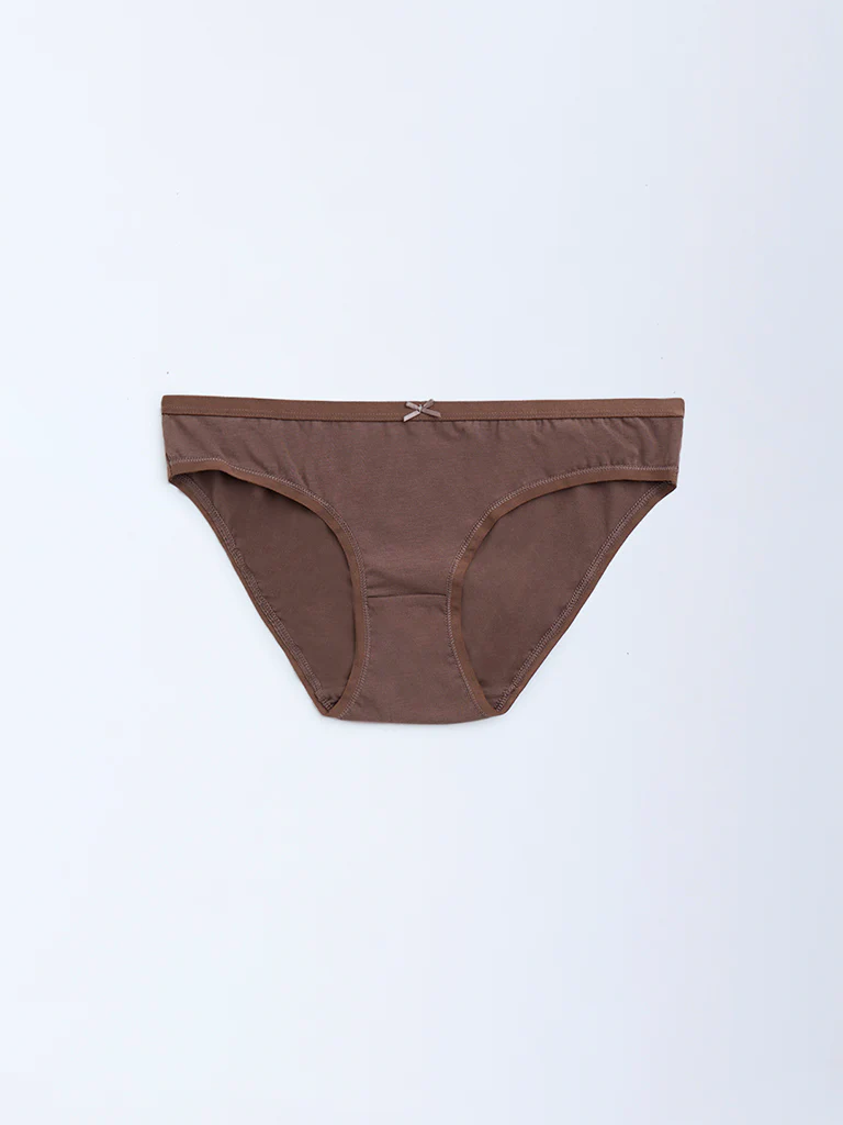 Wunderlove Brown Cotton-Blend Bikini Briefs β Pack of 3 - Image 5