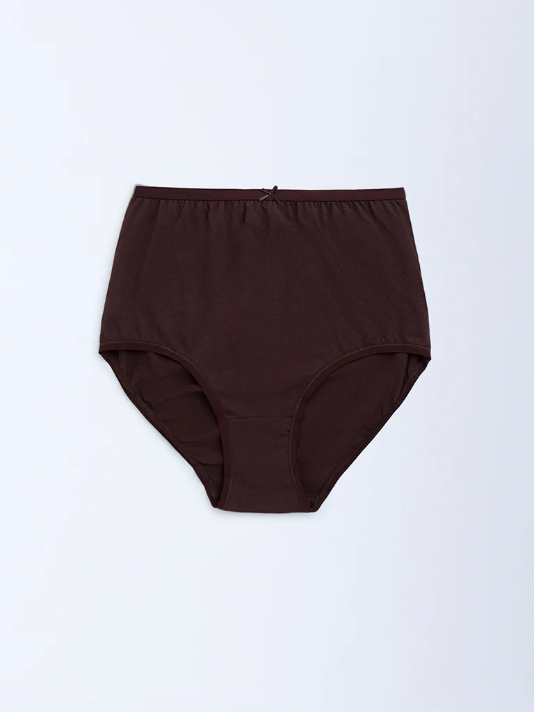 Wunderlove Brown Cotton-Blend Full Briefs - Pack of 3 - Image 5