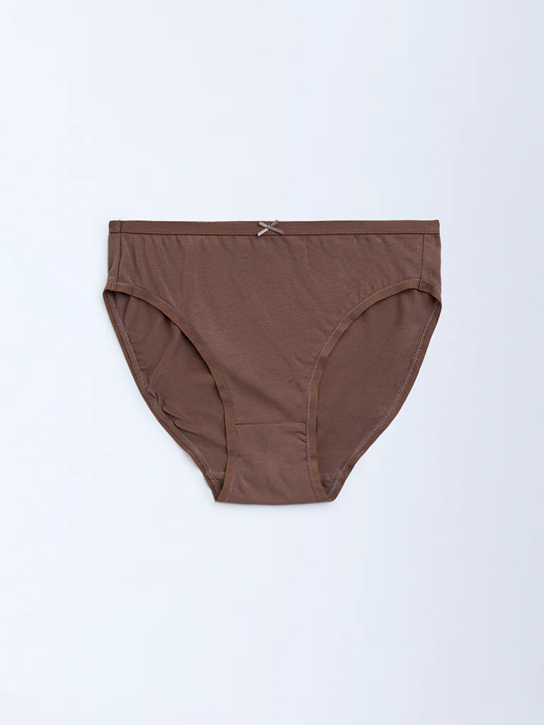 Wunderlove Brown Cotton-Blend Hi-Leg Briefs β Pack of 3 - Image 4