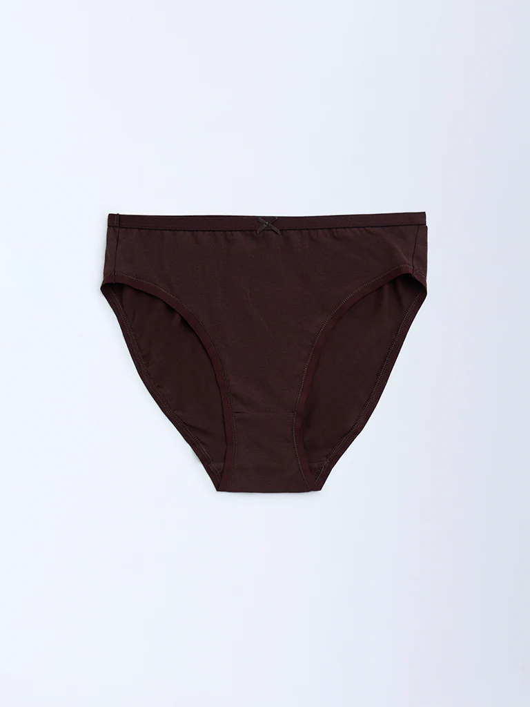 Wunderlove Brown Cotton-Blend Hi-Leg Briefs β Pack of 3 - Image 5