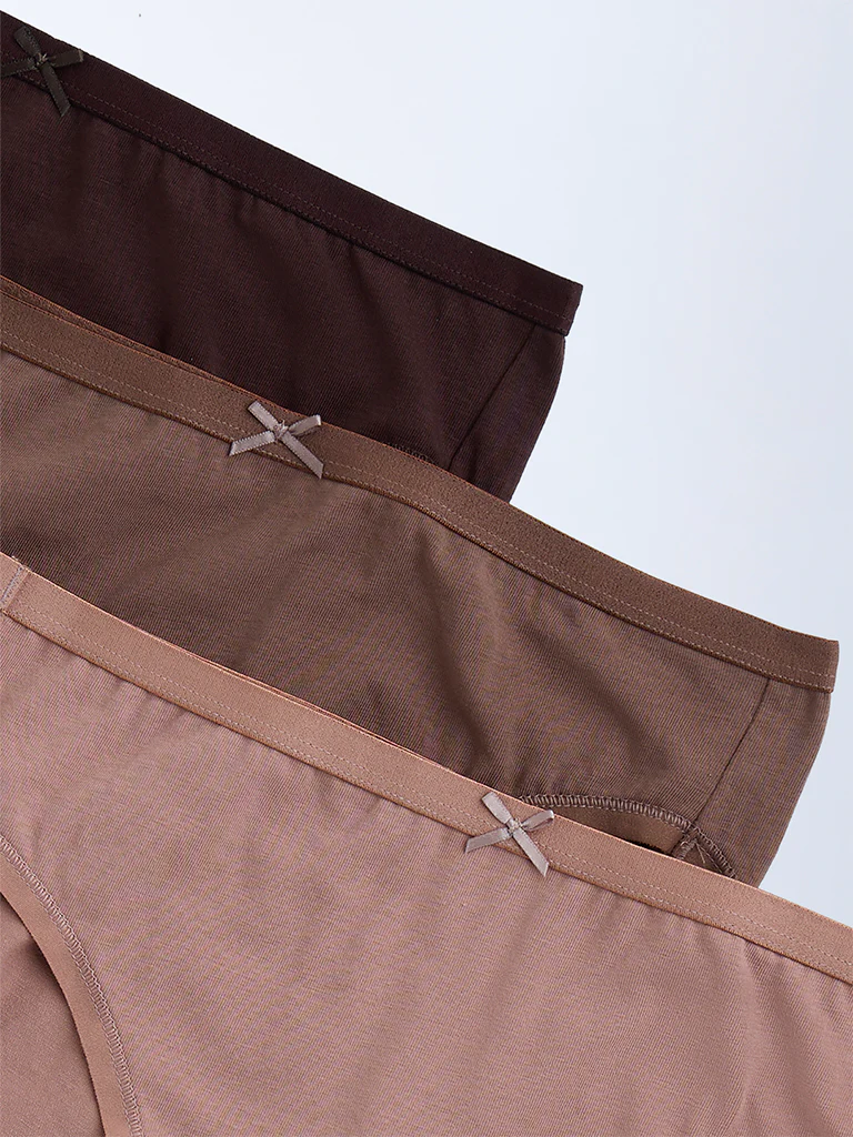 Wunderlove Brown Cotton-Blend Hi-Leg Briefs β Pack of 3 - Image 6