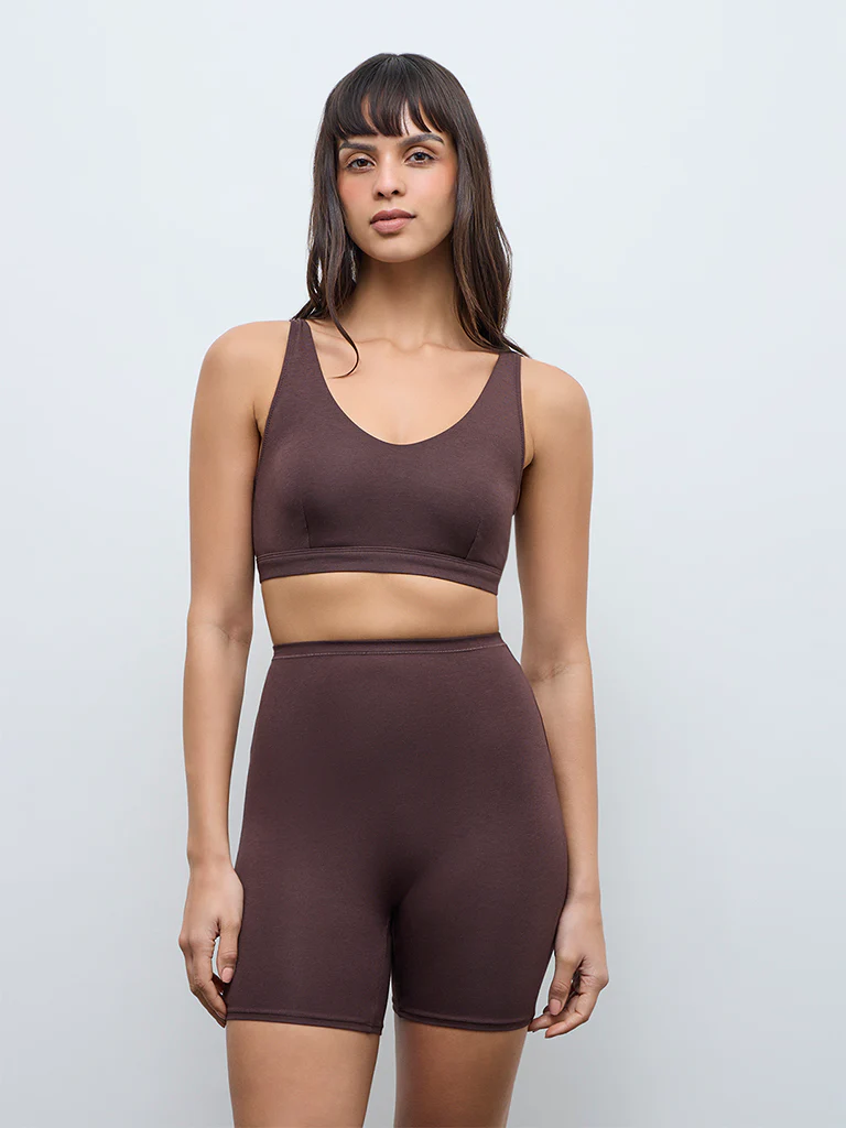 Wunderlove Brown Cotton-Blend Solid Padded Bra