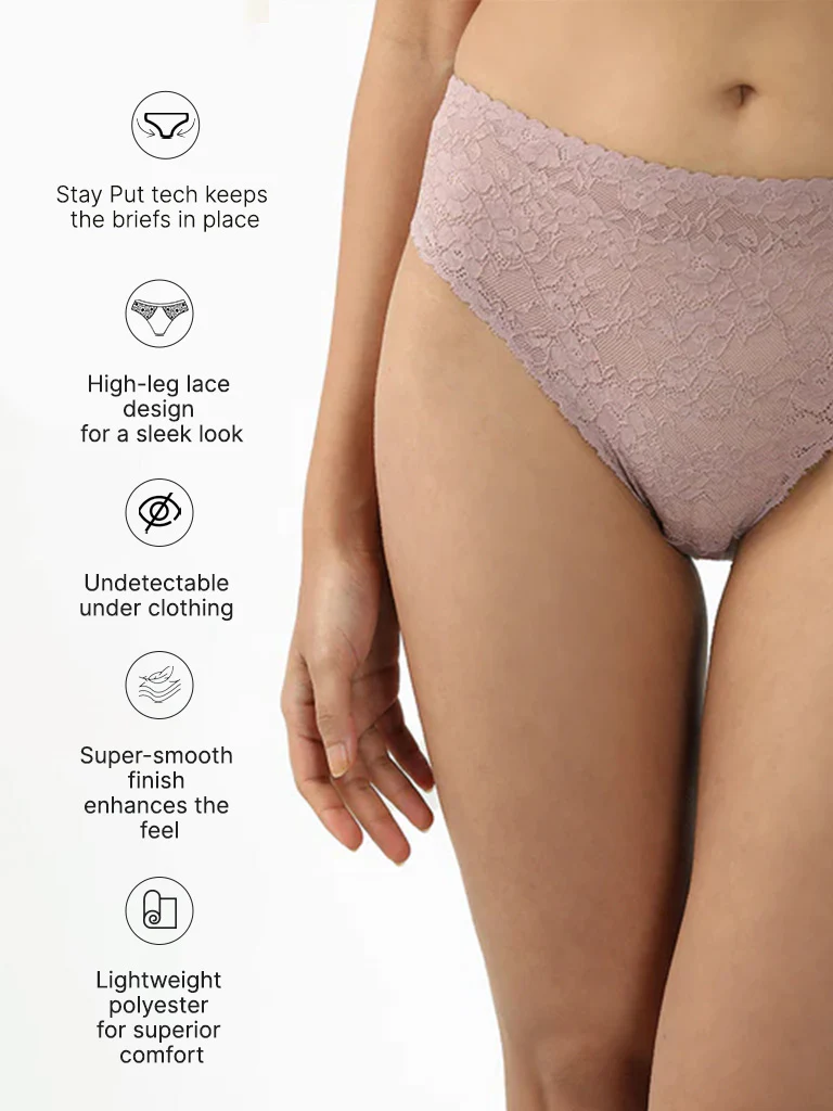 Wunderlove Brown Invisible Lace Briefs - Image 4