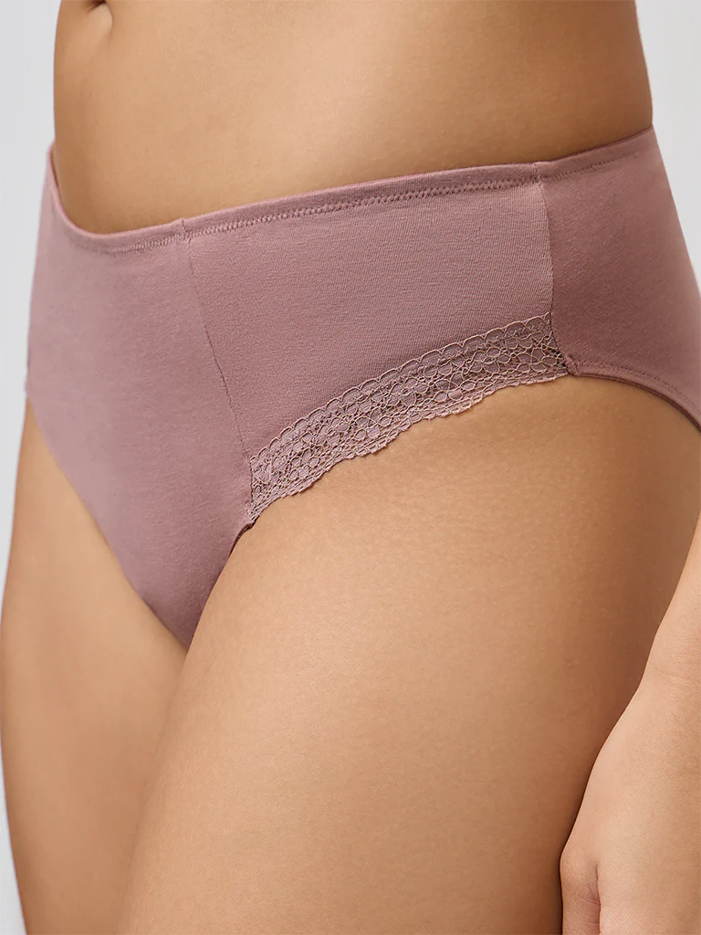 Wunderlove Brown Lace Detailed Hipster Cotton-Blend Briefs - Pack of 2 - Image 3