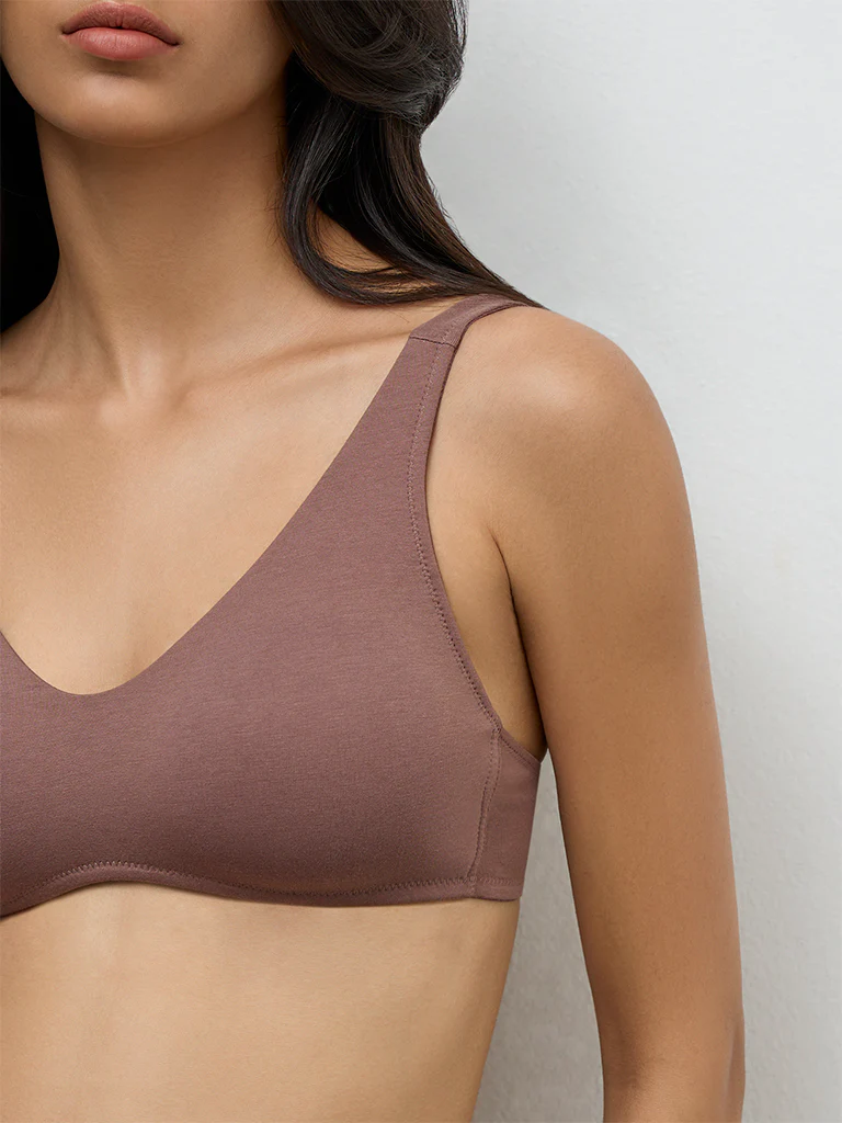 Wunderlove Brown Padded Cotton-Blend Bra - Image 2