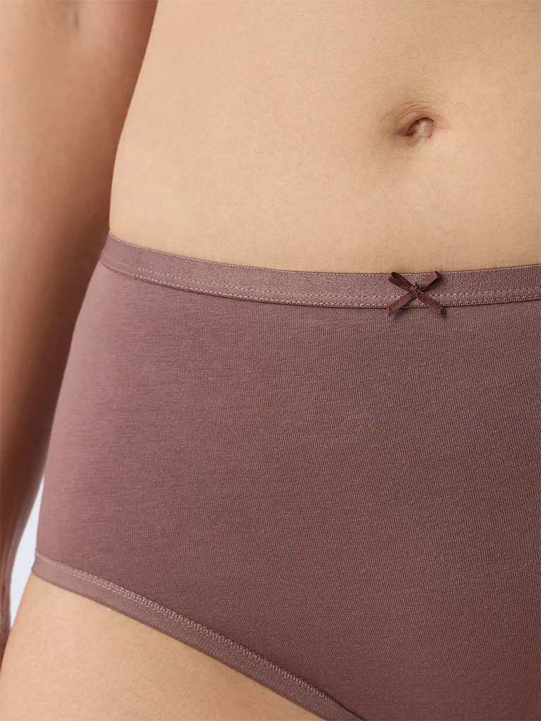 Wunderlove Brown Printed Cotton-Blend Briefs - Pack of 3 - Image 4