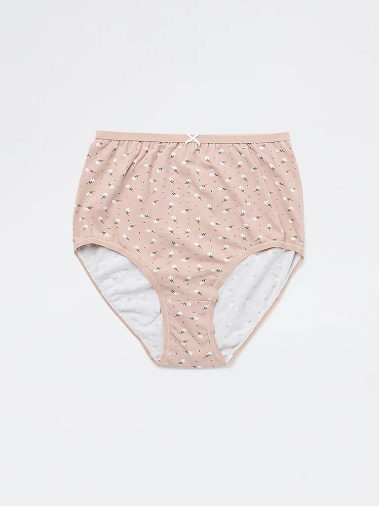Wunderlove Brown Printed Full Cotton-Blend Briefs - Pack of 3 - Image 2