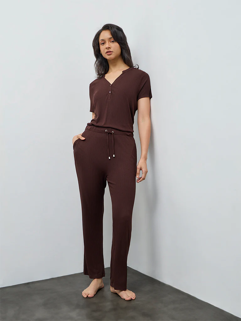 Wunderlove Brown Ribbed High-Rise Pants