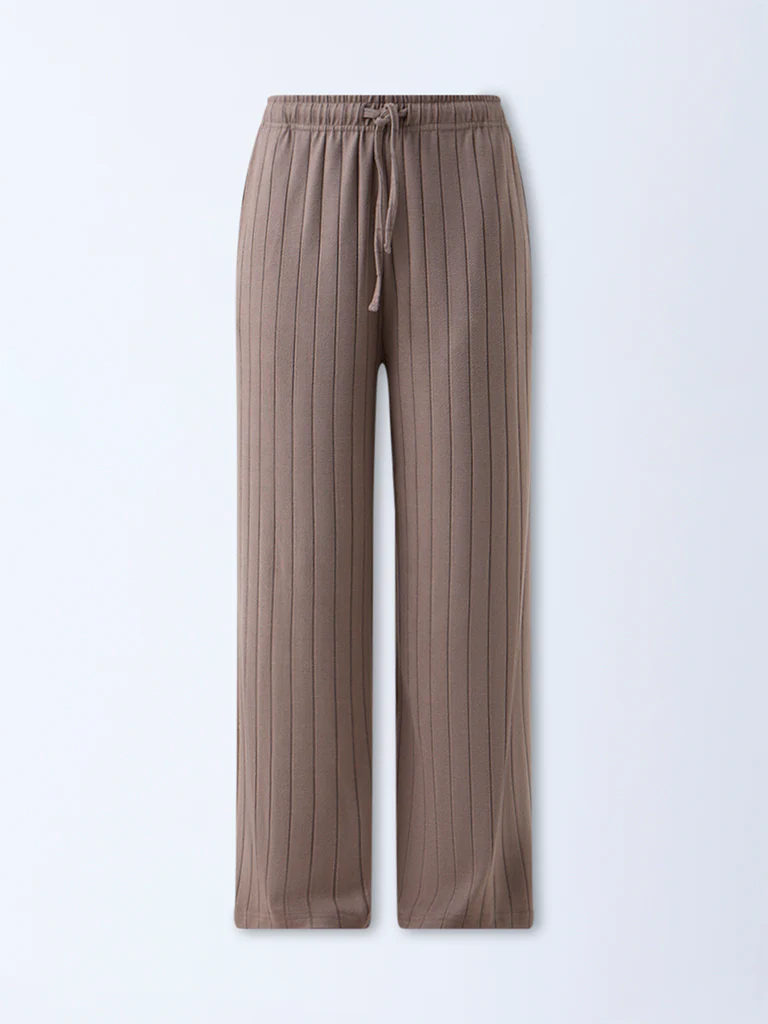 Wunderlove Brown Ribbed-Textured High-Rise Pants - Image 5