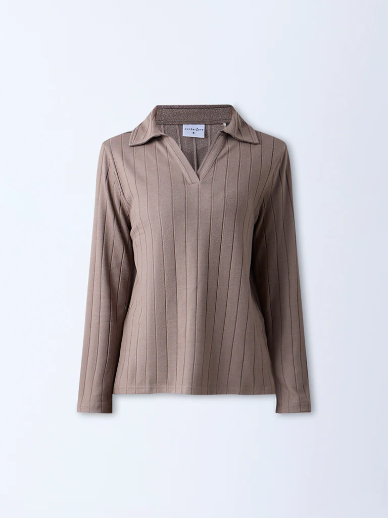 Wunderlove Brown Ribbed-Textured Top - Image 5