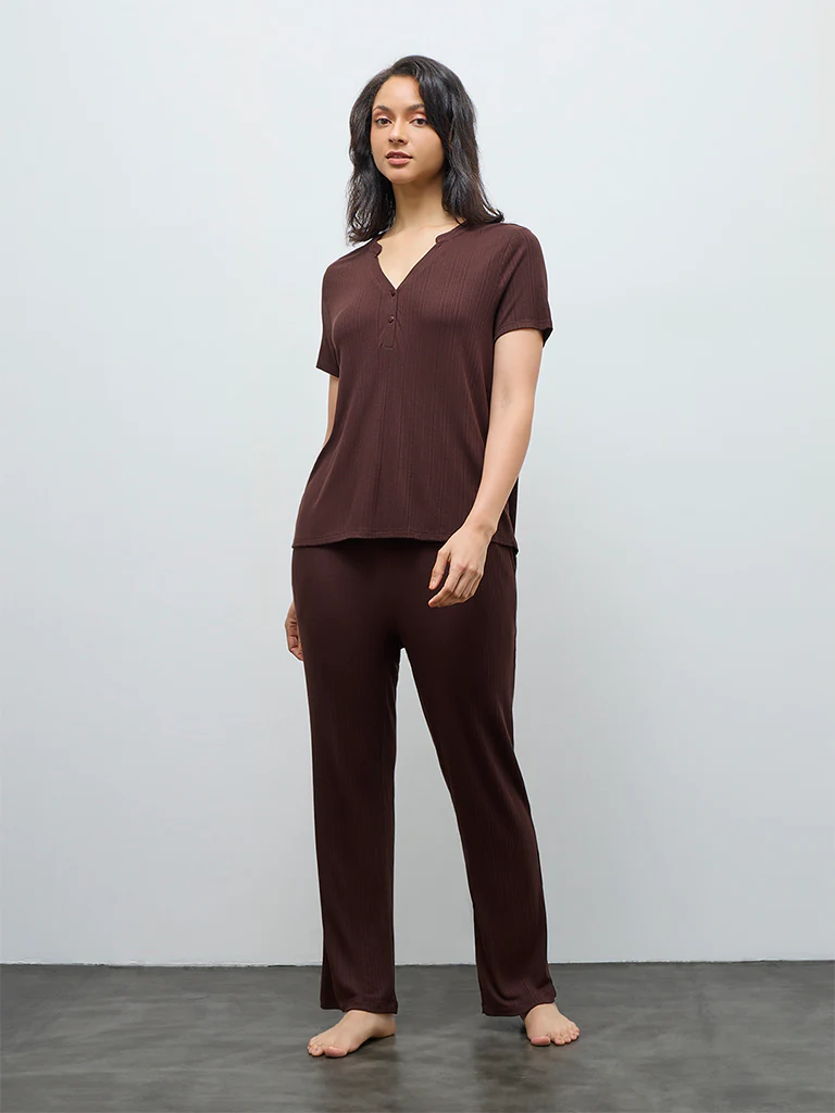 Wunderlove Brown Ribbed-Textured Top - Image 2