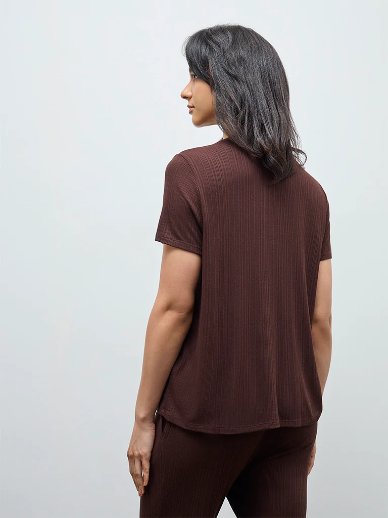Wunderlove Brown Ribbed-Textured Top - Image 4