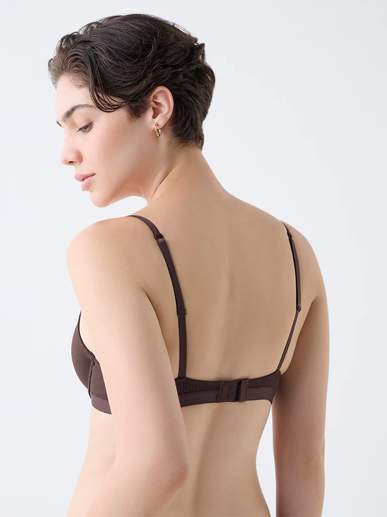 Wunderlove Brown Self-Striped Underwired Bra - Image 4