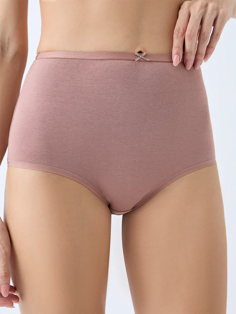 Wunderlove Brown Solid Cotton-Blend Full Briefs β Pack of 3 - Image 4