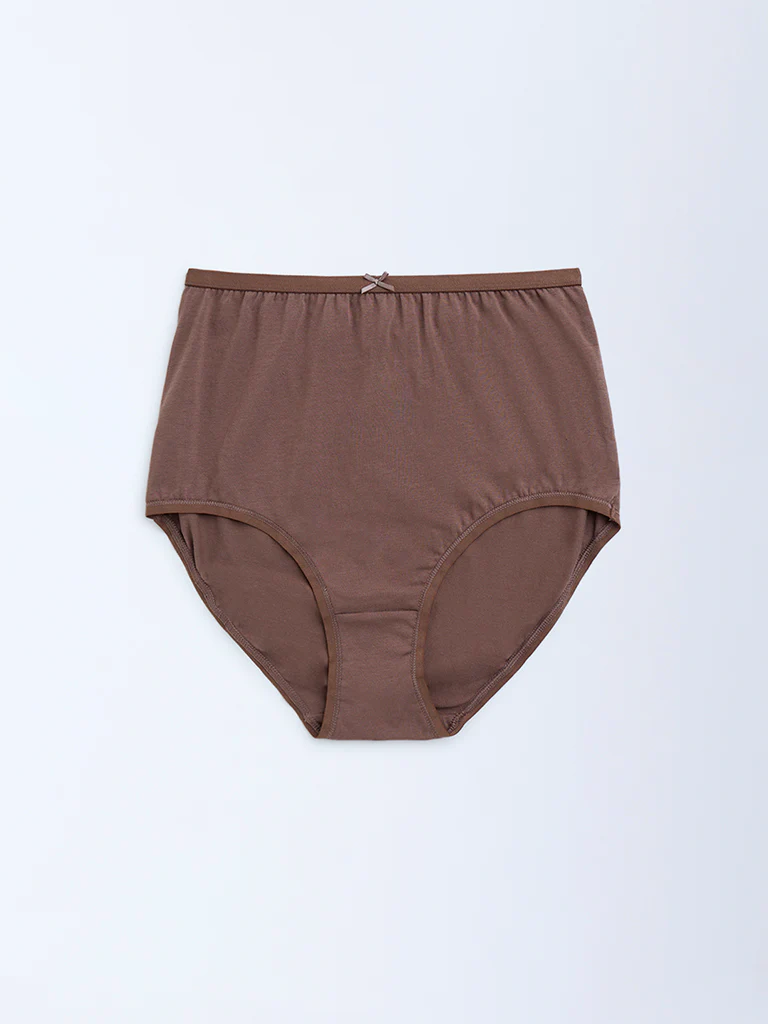Wunderlove Brown Solid Cotton-Blend Full Briefs β Pack of 3 - Image 6
