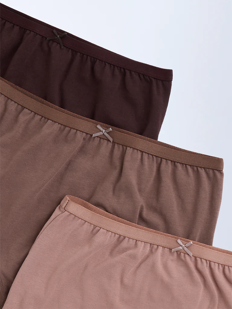 Wunderlove Brown Solid Cotton-Blend Full Briefs β Pack of 3 - Image 8