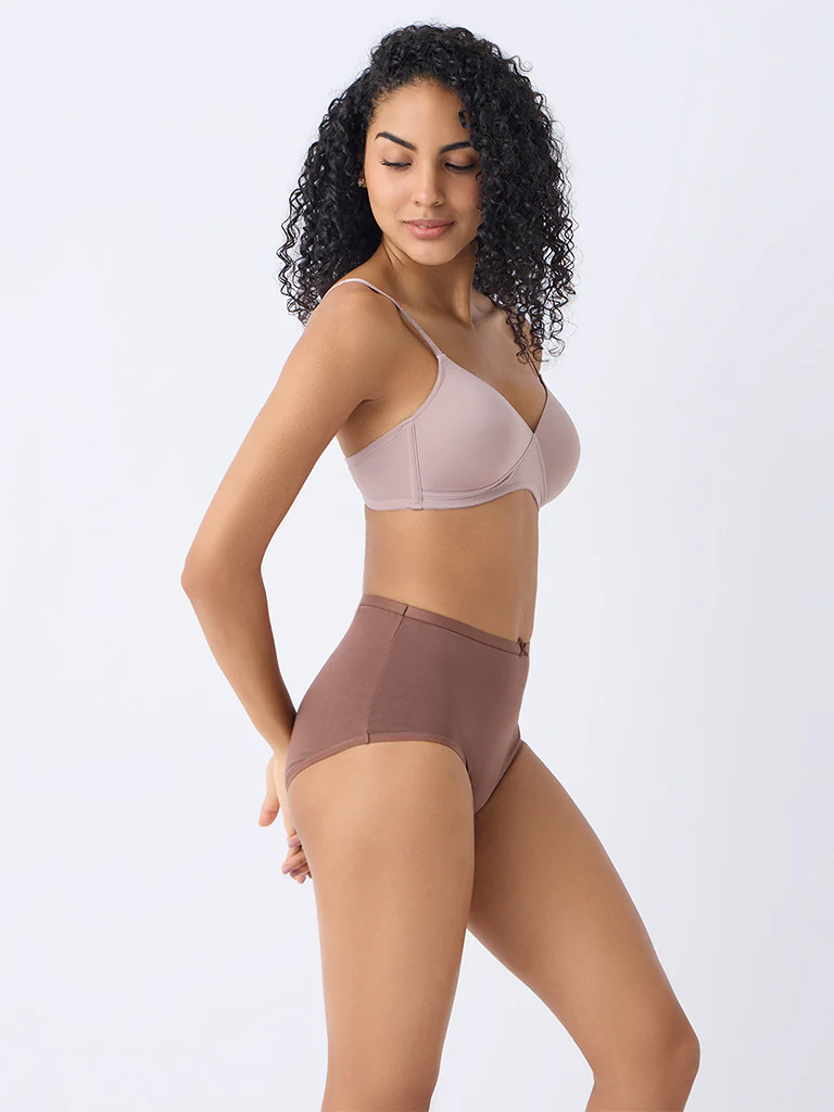 Wunderlove Brown Solid High-Rise Briefs - Pack of 3