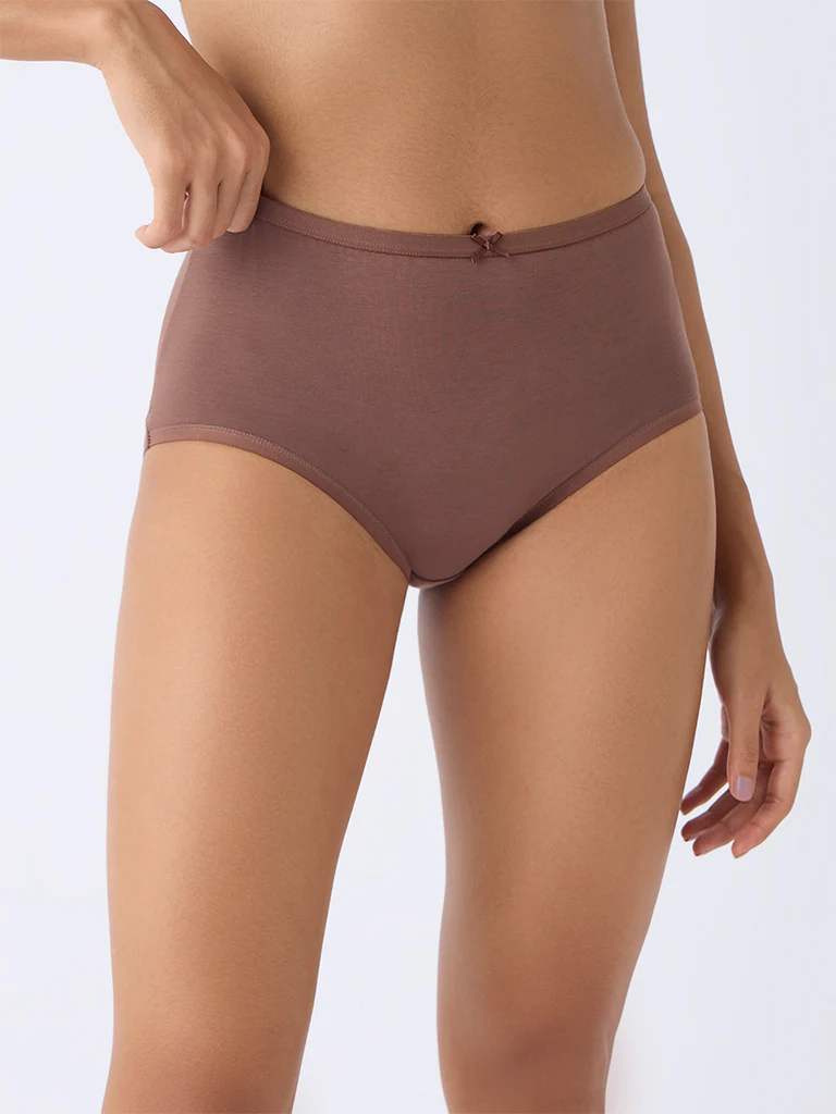 Wunderlove Brown Solid High-Rise Briefs - Pack of 3 - Image 3