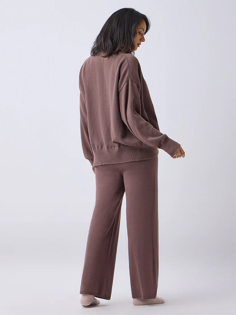 Wunderlove Brown Solid High-Rise Cotton Pants - Image 4