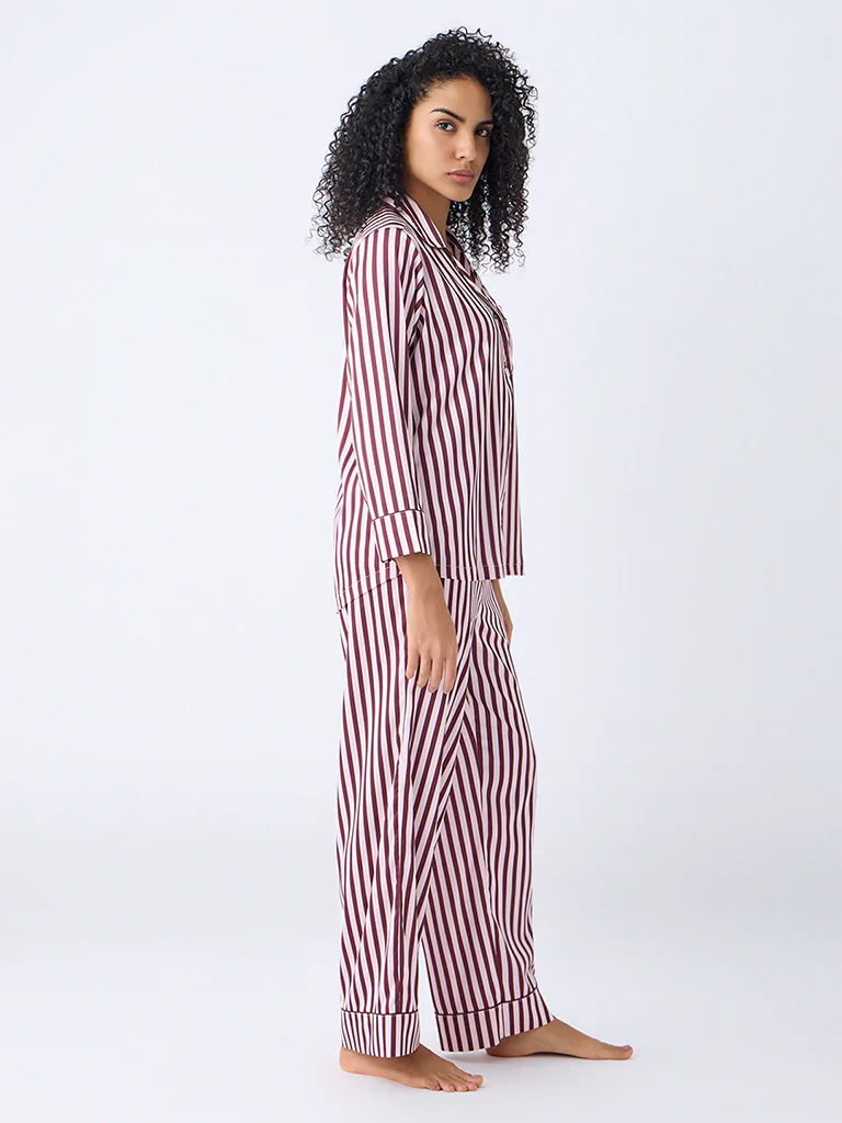 Wunderlove Brown Striped Shirt and Pyjama Set