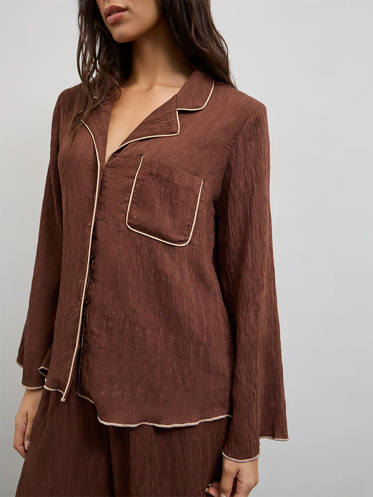 Wunderlove Brown Textured Shirt with Pyjama Set - Image 3
