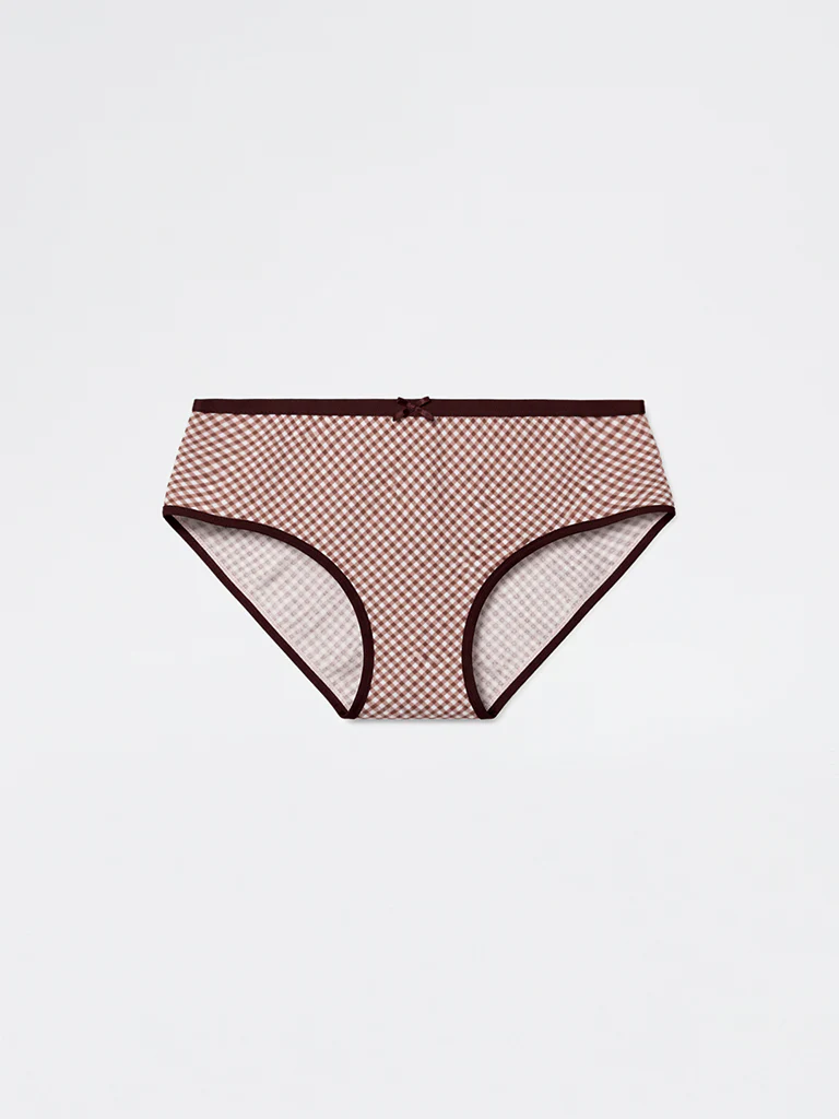 Wunderlove Burgundy Checkered Cotton-Blend High-Rise Briefs - Pack of 3 - Image 6